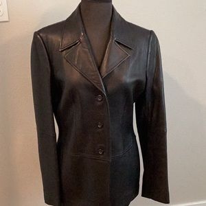 Black leather coat by Frenchi in size Large. Like new!!